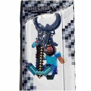 Minecraft Diamond Pickaxe Keychain Metal Blue with Spilt Ring & Lobster Clasp(B)